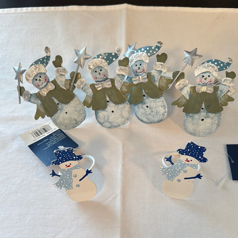 Snowman Napkin Rings - Blue, Green, Silver